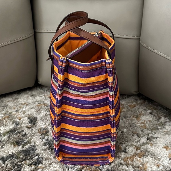 NEW MARC JACOBS CANVAS LEATHER PURPLE ORANGE STRIPE TWO WAY CROSSBODY HANDBAG - Picture 8 of 13